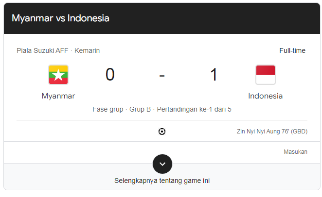 Hasil Myanmar vs Indonesia 0 1 Awal Bagus bagi Garuda di ASEAN Cup