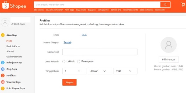 Kemudian pilih Profil Toko.