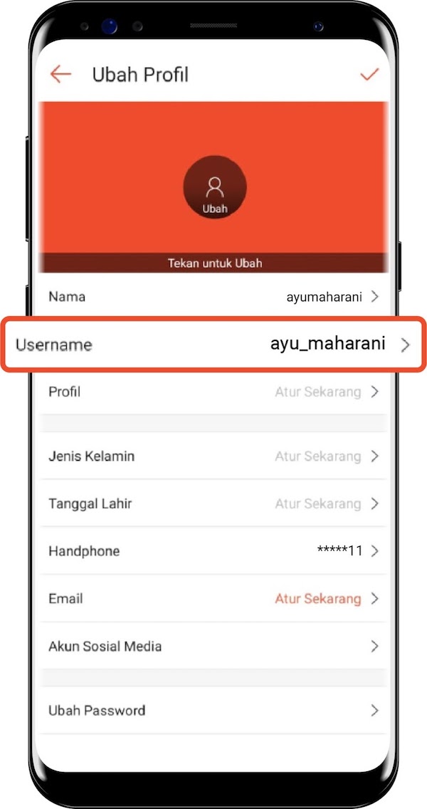 Tulis username sesuai dengan ketentuan yang tertera
