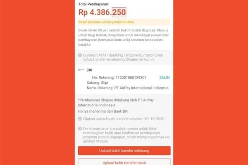 Cara Bayar Shopee via SMS Banking BRI, Mandiri, BNI, BCA, dll