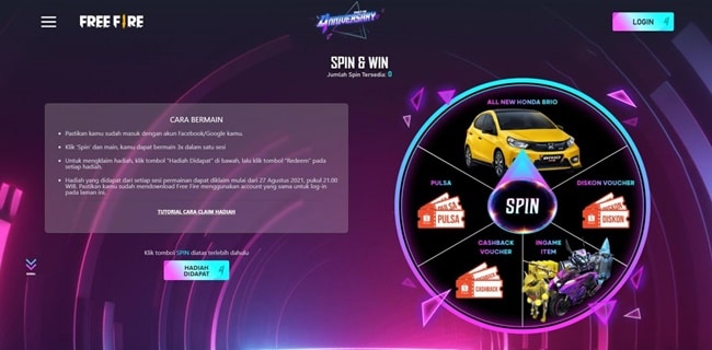 Free Fire Garena.co.id Spin Diamond dan Redeem Code FF (Official)