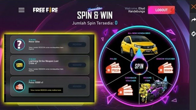 Daftar Hadiah di www.free fire.garena.co.id spin.