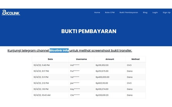 List Bayaran Bicolink Sebar Link