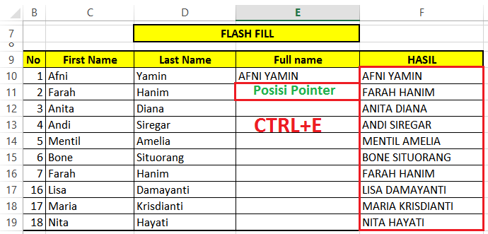 Menggunakan Flash Fill