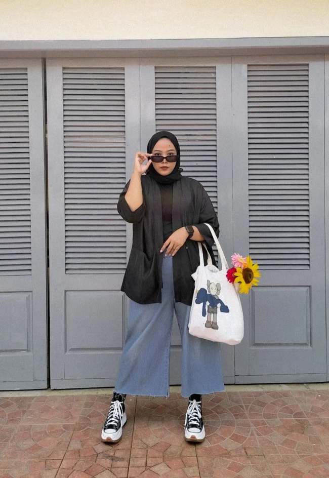 Cardigan dan Wide Leg Jeans