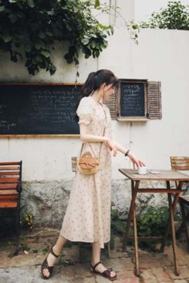 Long Dress Korea Floral yang Feminim