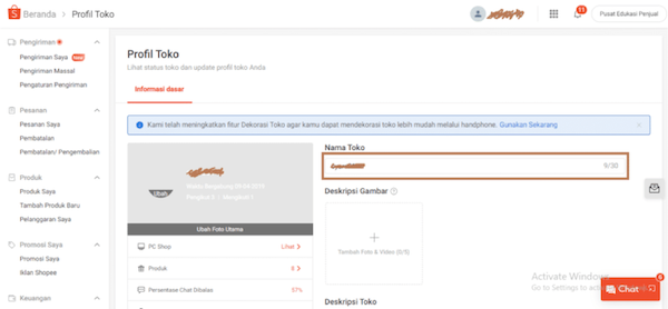 Lalu klik pada Profil Toko.