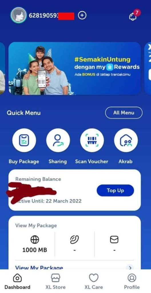 Masa aktif kartu akan tercantum pada bagian bawah sisa pulsa yang tersedia di dalam kartu tersebut