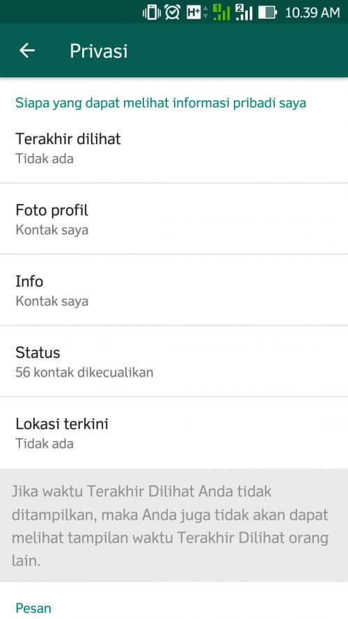 Pengaturan Privasi Lain di WhatsApp