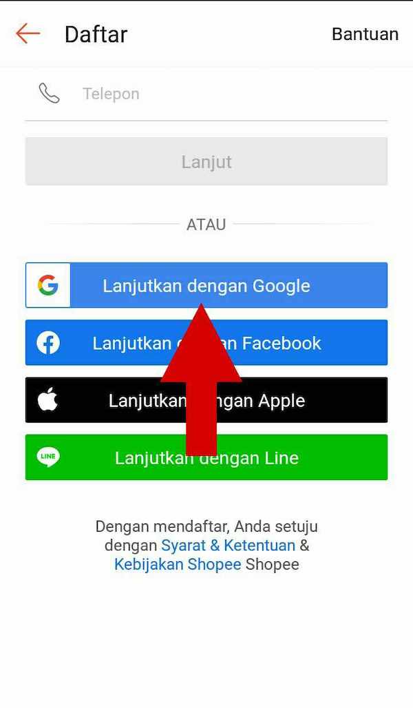 Pilih daftar melalui email.