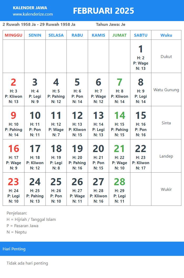 ivhnc kalender jawa 2025 februari