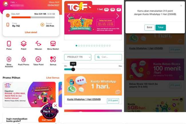 2 Cara Tukar Poin Tri via Website (Tanpa App) dan Lewat Bima+